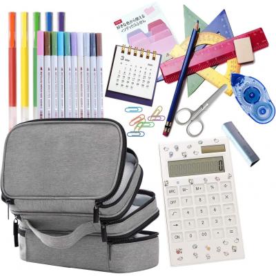 Large Capacity Pencil Bag With 3 Compartments Multi-functional Pencil ...