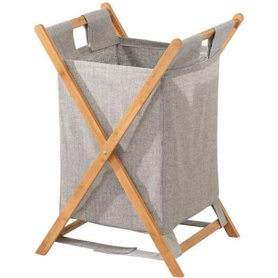 Household Essentials Folding Bamboo X Frame Laundry Basket With Handle...